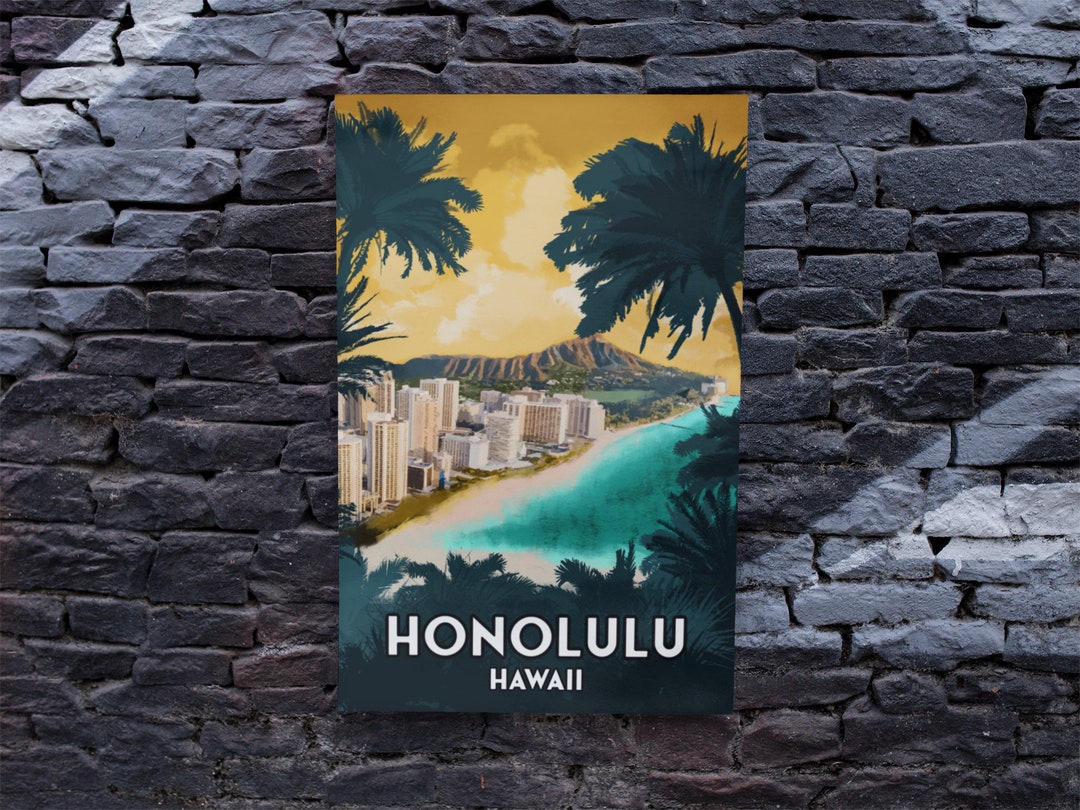 Honolulu Print Hawaii Travel Wall Art Retro Wall Art Housewarming Gift HI Print Honolulu, Hawaii