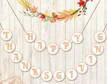 Happy Thanksgiving Banner Printable, Farmhouse Style Thanksgiving Banner, Thanksgiving Banner, DIY Thanksgiving Banner, Thanksgiving Decor