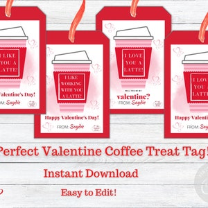 BEARBEITBAR Ich mag dich A Latte / Ich liebe dich A Latte Valentine's Treat Tags, Friend oder Coworker Valentine's Treat Tags, Valentine's Treat Tags