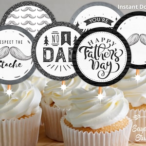 Respect The Stache Cupcake Toppers Printable  Mustache Printable Cupcake Toppers  DIY Father&#39;s Day Mustache Lover&#39;s Cupcake Toppers