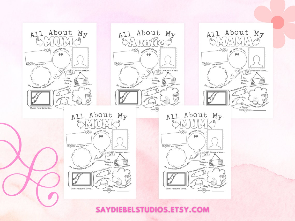 All About Mom Coloring Page Printable, DIY Mother's Gift, Mom Birthday ...