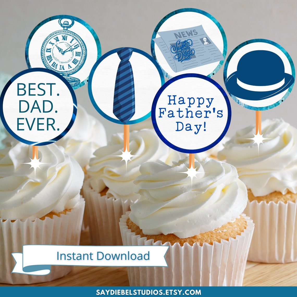 Happy Father's Day Cupcake Toppers Printable Father's | Etsy