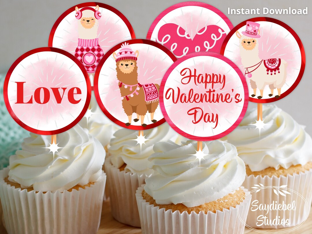 Valentine's Day Cupcake Toppers, Heart Cupcake Toppers, Valentine Party ...