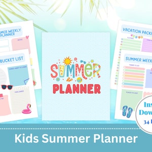 Afdrukbare ZOMERplannerbundel, kinderzomeremmerlijst, zomerkarweitje, kinderzomerplanner, zomerdagboek, zomerleesbeloningen