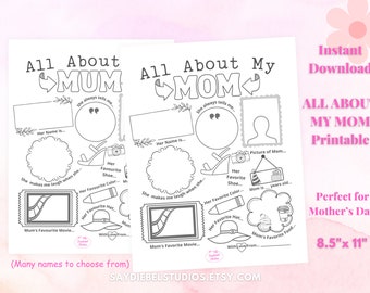 All About Mom Coloring Page, DIY Mother's Day Gift (PDF)