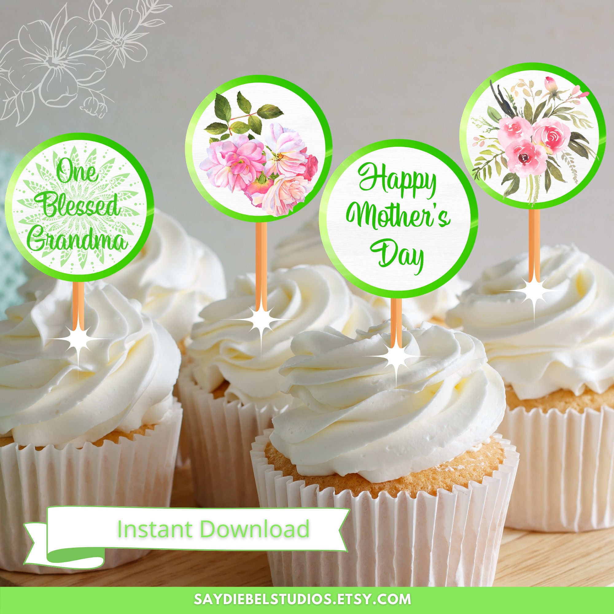 One Blessed Grandma Mother's Day Cupcake Toppers Etsy