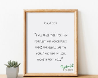 Fearfully and Wonderfully Made Printable, Printable Wall Art/Nursery Print, Psalm 139:14, Bible Verse Print, Bible Verse Gift, Digital Print