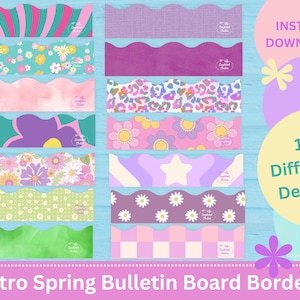 Spring Bulletin Board Border, INSTANT Spring Bulletin Board Border, Retro Spring Bulletin Board, DIY Spring Bulletin Board, Spring Classroom