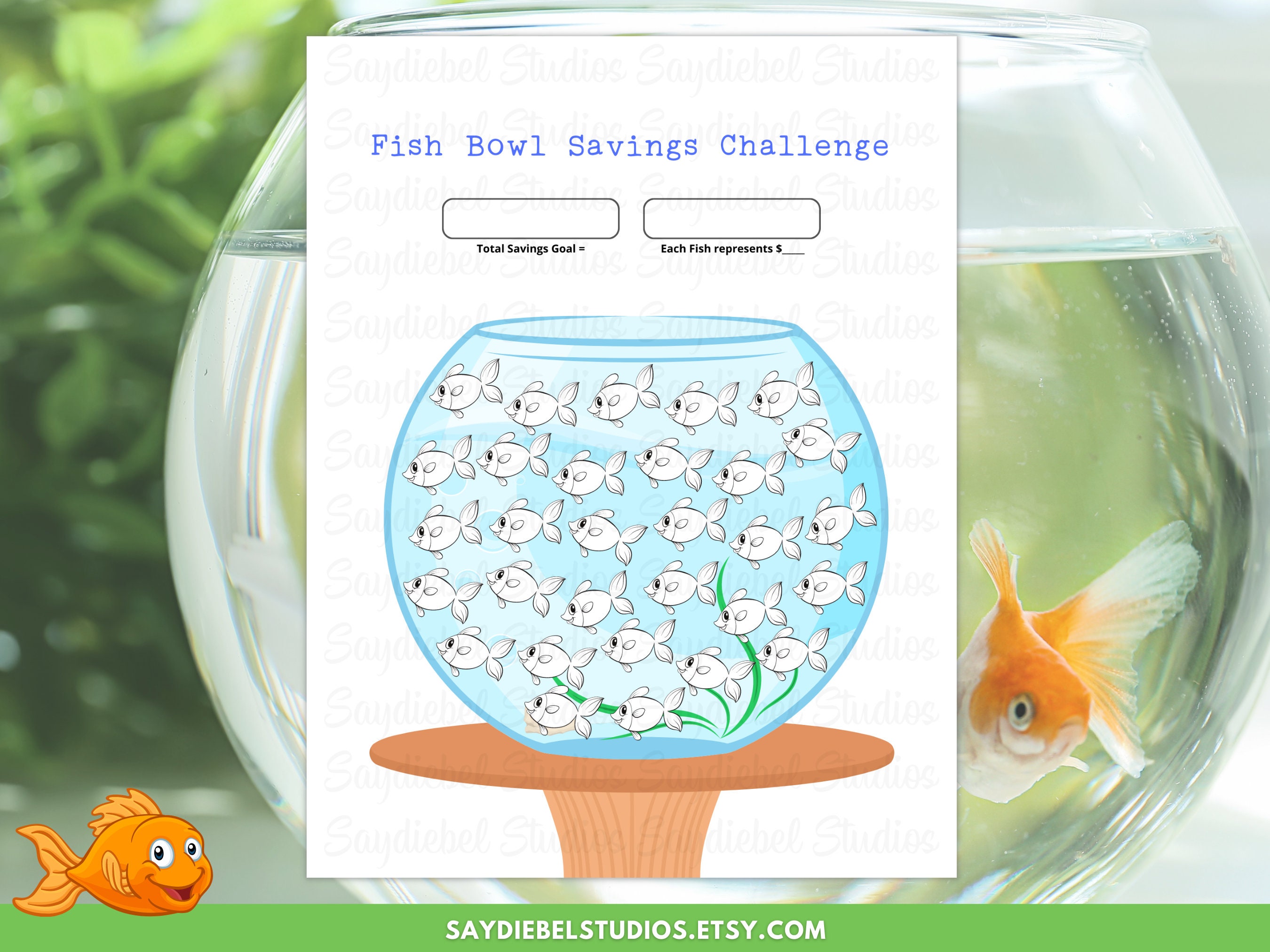 Fish Bowl Savings Challenge Instant Download Printable, Fish Bowl Kids