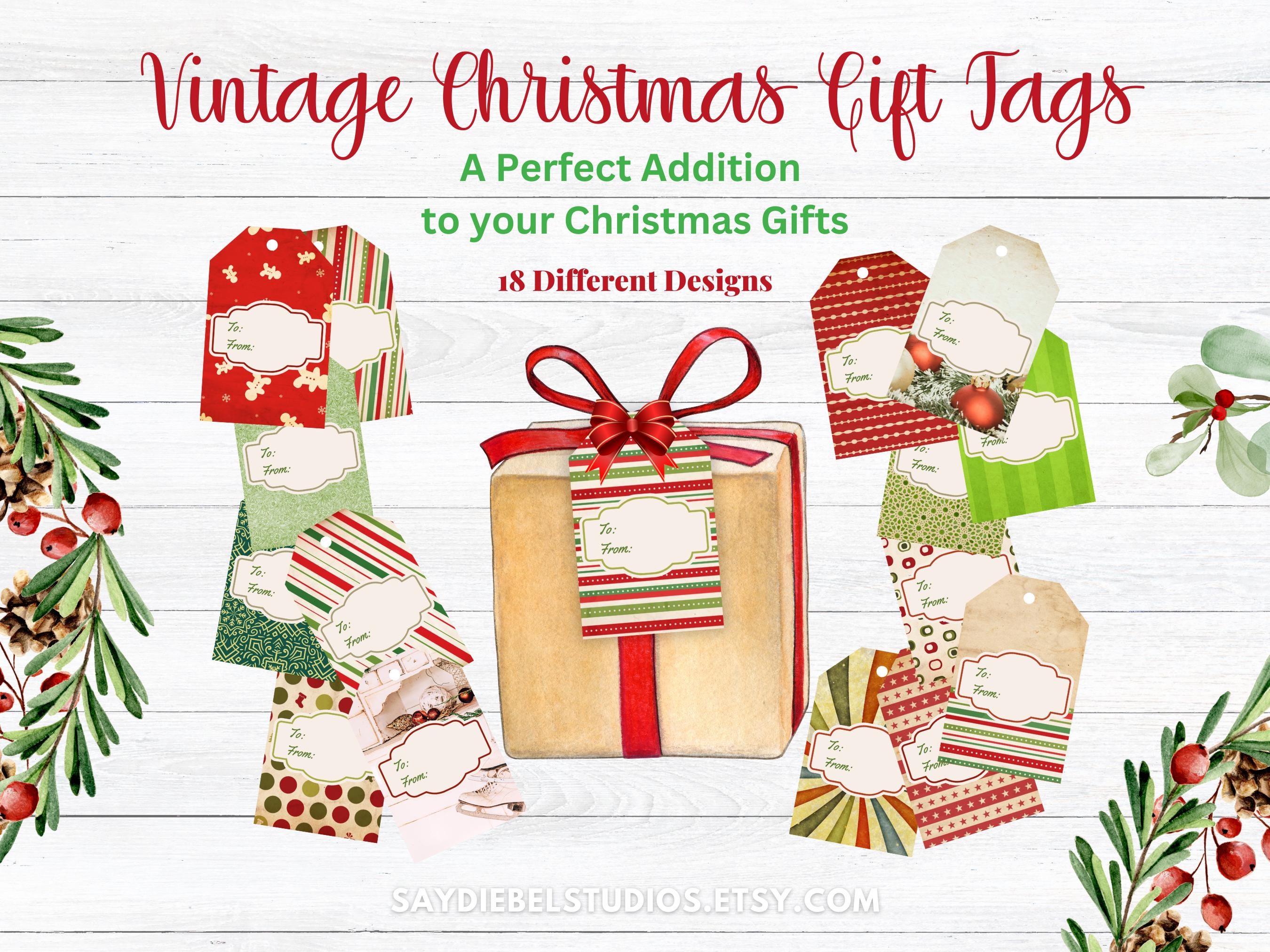 vintage christmas gift tags, printable holiday diy tags (pdf files