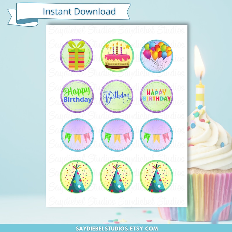 Happy Birthday Cupcake Toppers Printable Birthday Cupcake - Etsy