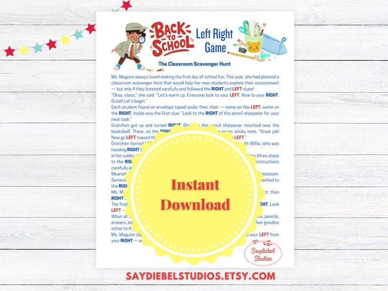 Back to School Left Right Game: Printable Classroom Activity (PDF ...