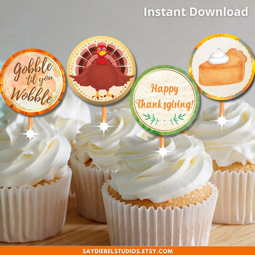 Happy Thanksgiving Cupcake Toppers Printable Thanksgiving - Etsy