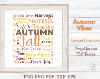 Autumn Word Art: Fall Vibes Printable (PNG, SVG, PDF)