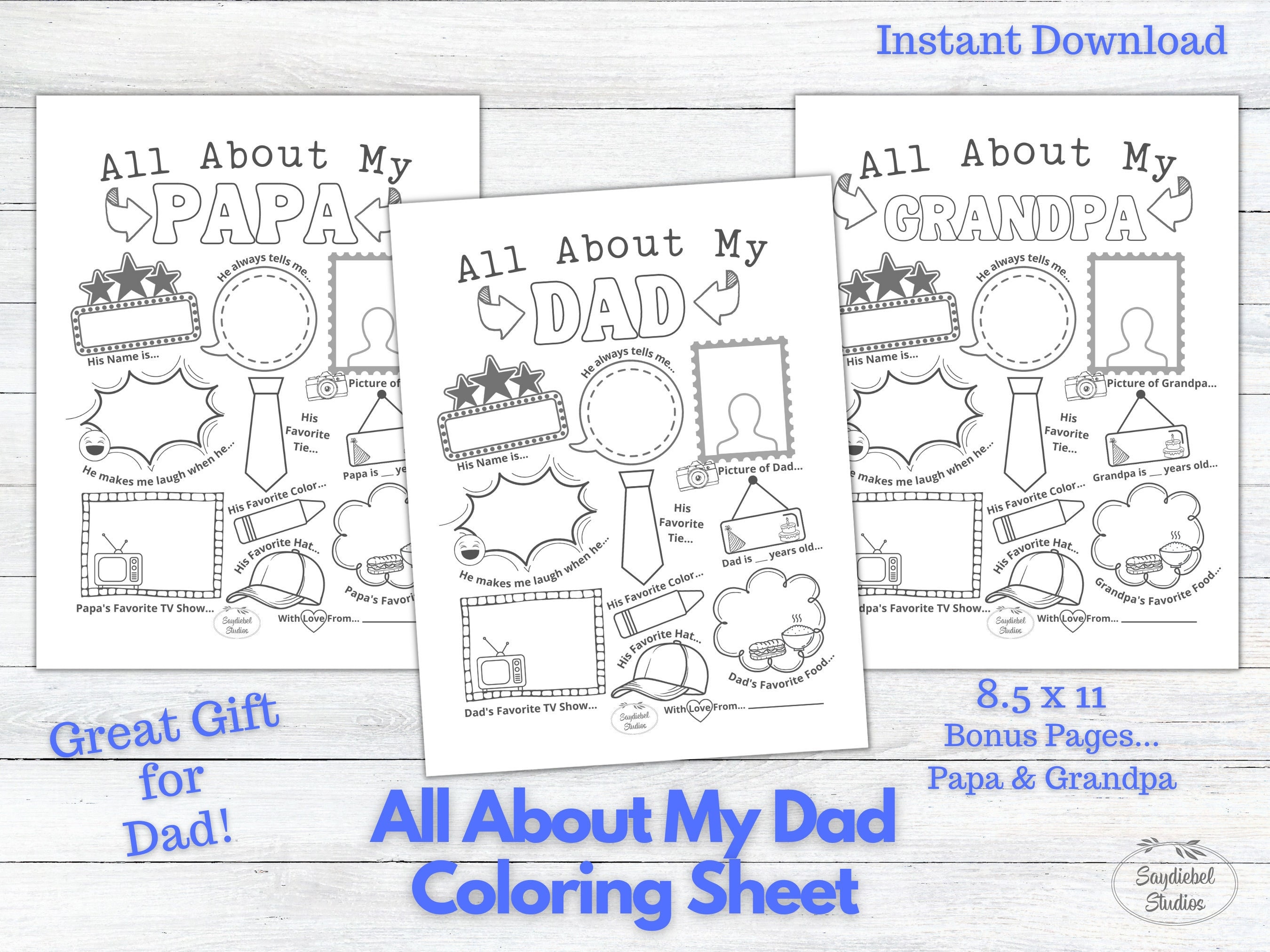 All About Dad Coloring Page Printable, DIY Father's Gift, Dad Birthday ...