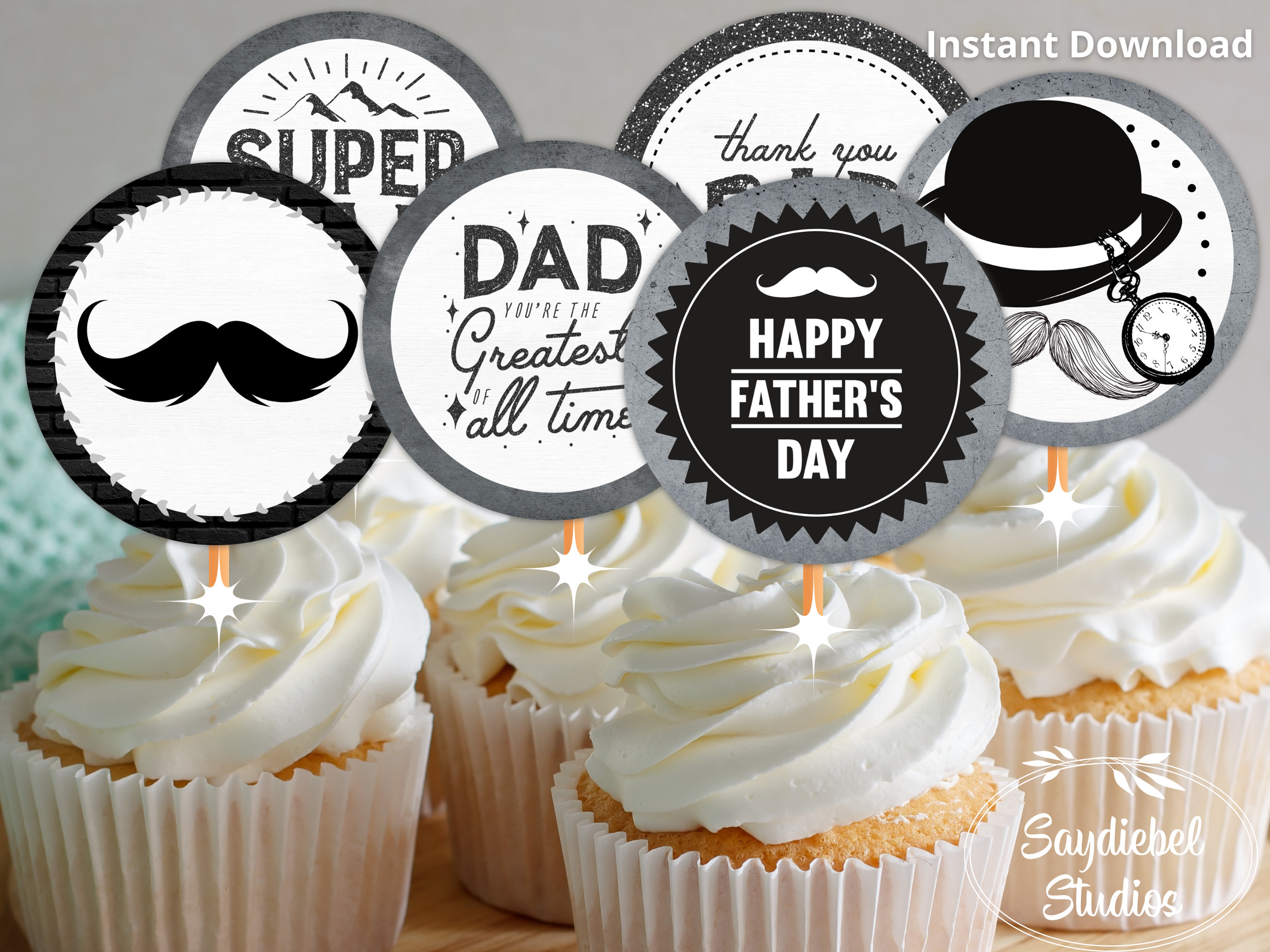 Respect the Stache Cupcake Toppers Printable Mustache Printable Cupcake ...