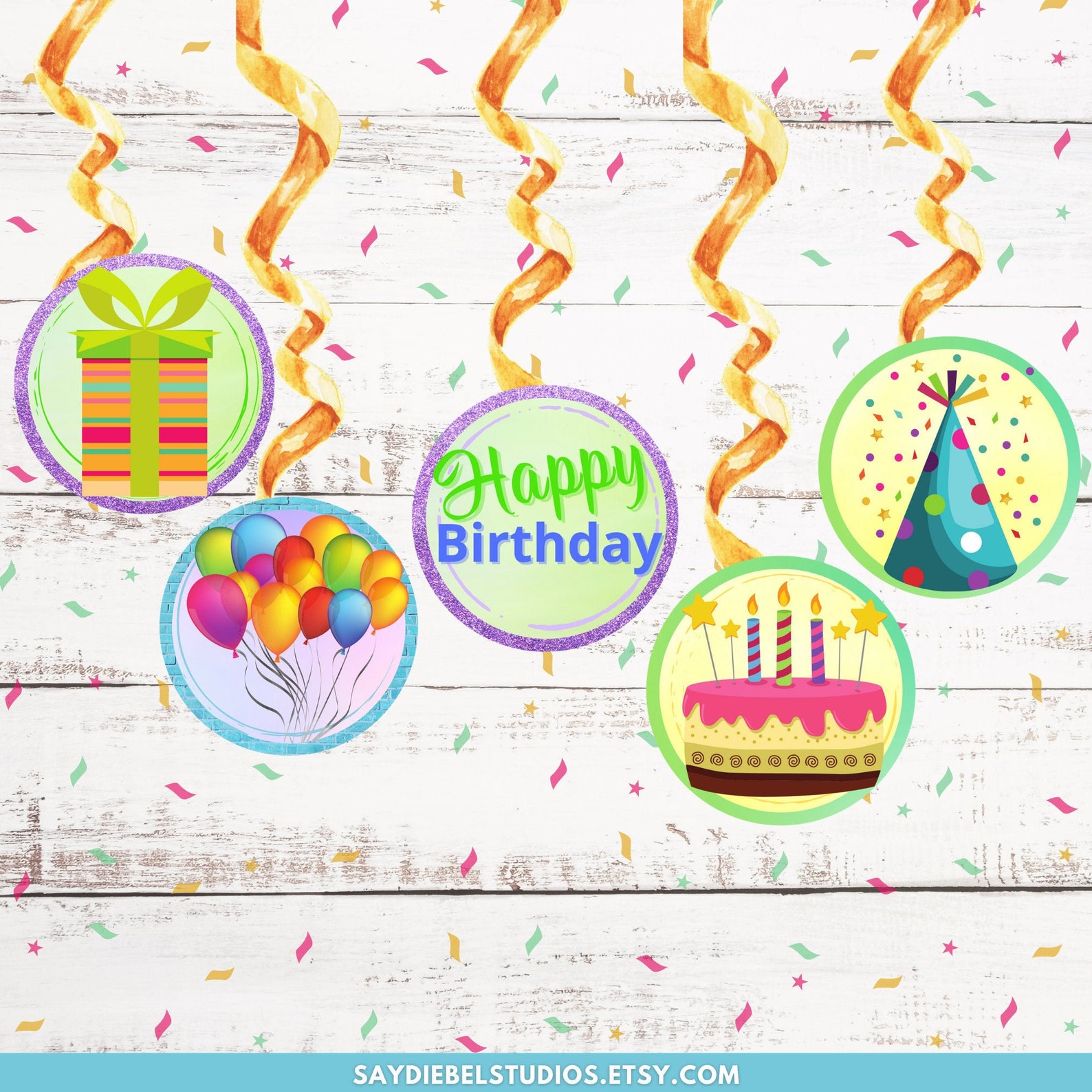 Happy Birthday Garland Printable Birthday Signs Birthday Etsy