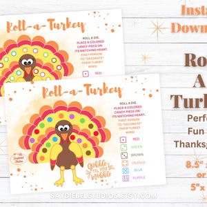 Roll A Turkey Candy Dice Game, Thanksgiving Game, Thanksgiving Party Games, DIY Thanksgiving Party Game, Thanksgiving Classroom Game