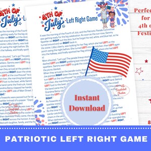 Patriotic Left Right Game - 4th of July Story Pass the Gift, Printable Patriotic Game or 4th of July Game, 4th of July Left Right Game