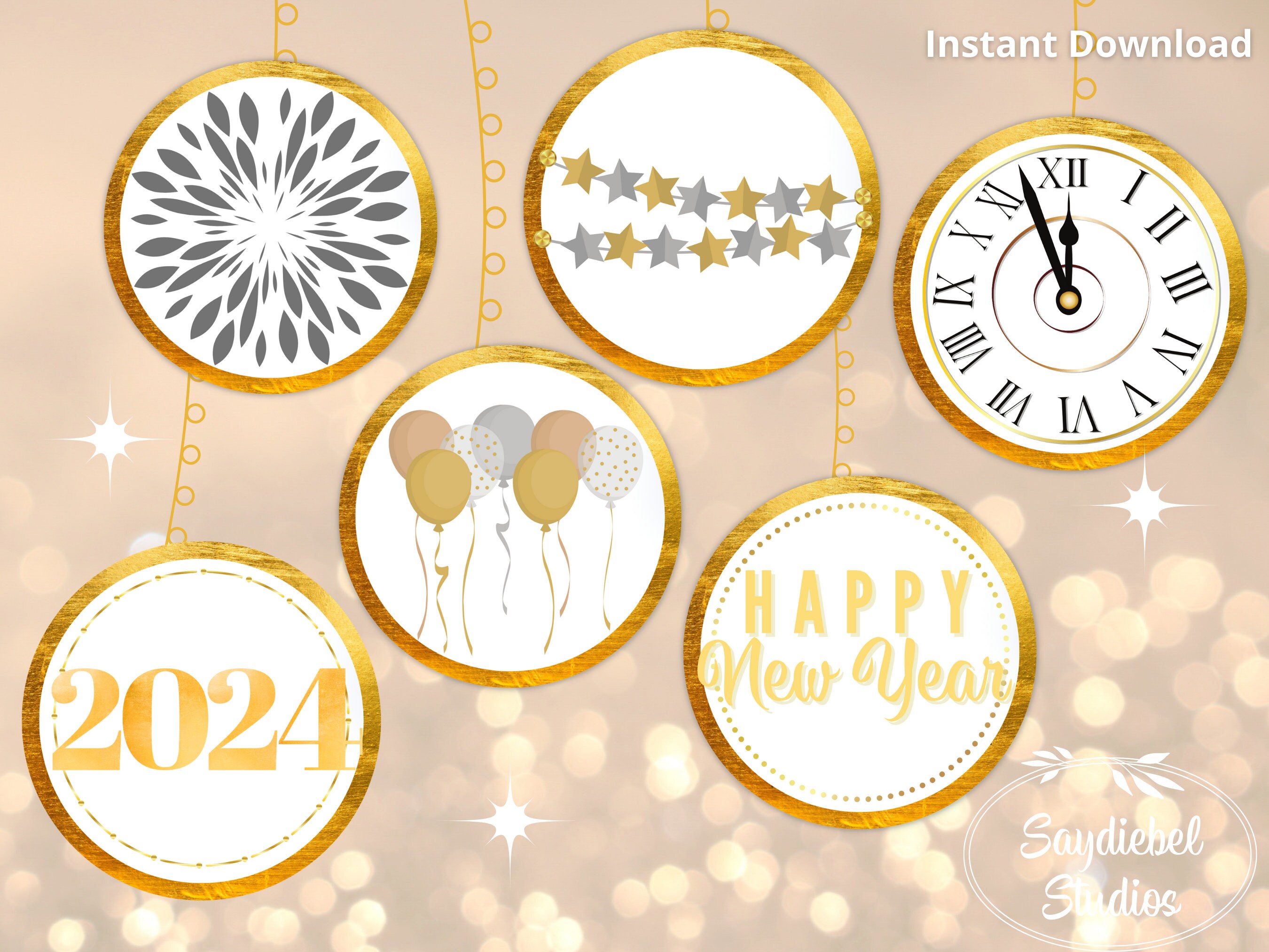 Happy New Year Printable Bundle, Happy New Year Printable DIY Decor ...
