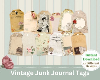 Vintage Junk Journal Tags: Printable Ephemera Embellishments (PDF)