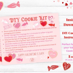 Valentinstag DIY Cookie Kit Anleitungskarte, Valentinstag Cookie Kit Karte zum Ausdrucken, Valentinstag Cookie Kit Anleitungskarte, Valentinstagskekse