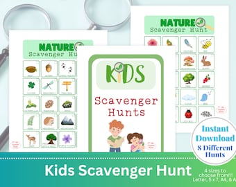 Kids Scavenger Hunt Printables: Nature, Vacation, Road Trip 4 PDF Files