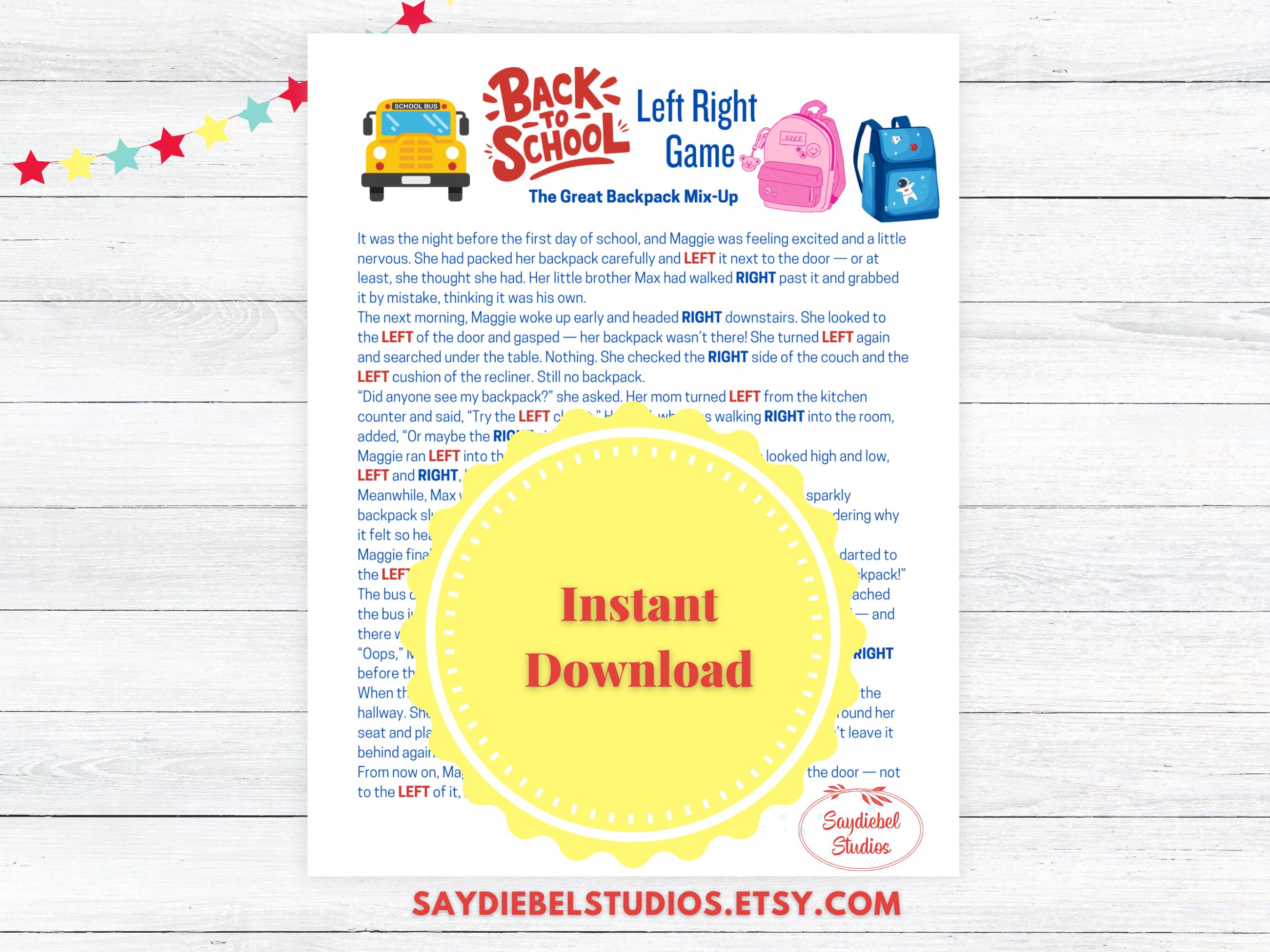 Back to School Left Right Game: Printable Classroom Activity (PDF ...