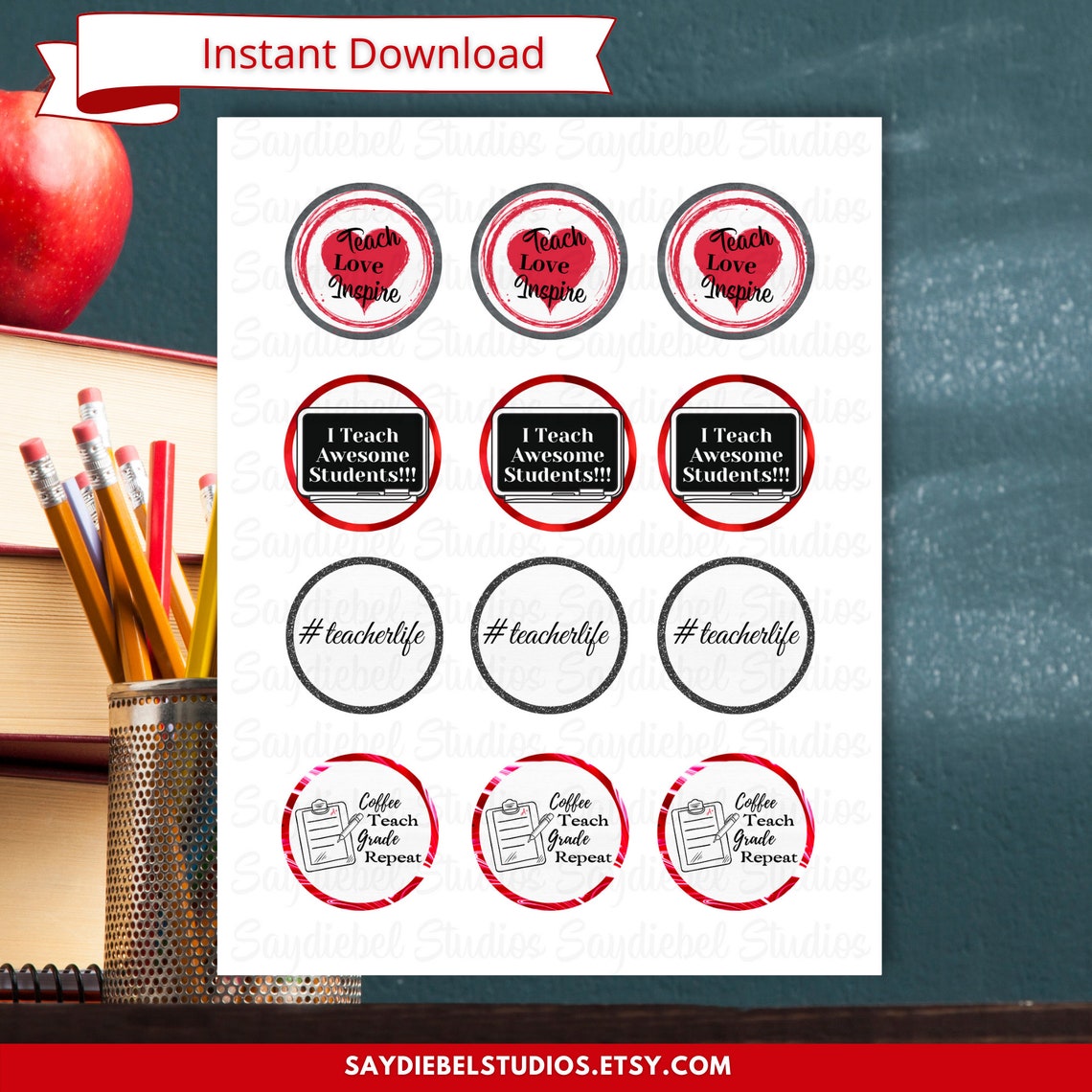 Teacher Cupcake Toppers Printable Teacher Cupcake Toppers Etsy