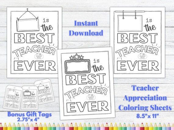 Teacher Appreciation Coloring Sheets and Gift Tags Printables | Etsy