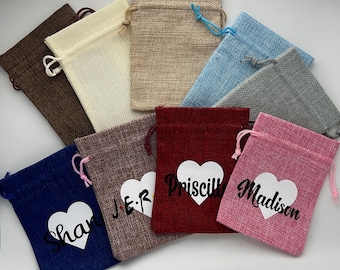 Personalized Burlap Treat Bags with Heart Valentine Party Favors