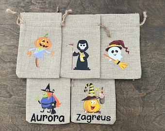 Halloween Treat Bags Personalized Halloween Candy Bags Party Bags Halloween Candy Bags Favor Bags Trick or Treat Bags Canvas Treat Bag