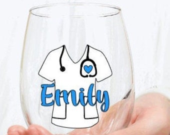 Personalized Scrubs Wine Glass Custom Medical Office Gift
