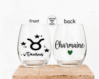 Taurus Zodiac Stemless Wine Glass Personalized Astrology Gift