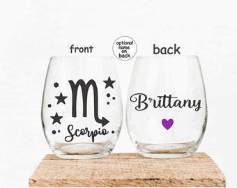 Scorpio Zodiac Stemless Wine Glass Personalized Astrology Gift
