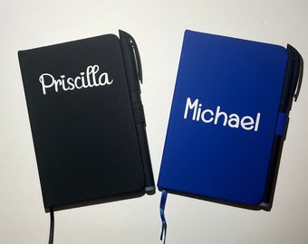 Personalized Mini Notebook with Pen Custom Name Journal Black or Blue Hardcover