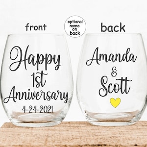 Anniversary Stemless Wine Glass, Anniversary Gift, Custom Wine Glass, Custom Anniversary Gift, Gift for Parents, Gift for Friends