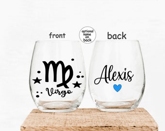 Personalized Virgo Zodiac Stemless Wine Glass Astrology Sign Design