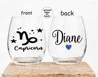 Capricorn Zodiac Stemless Wine Glass Personalized Astrology Gift