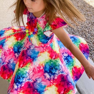 Watercolor Rainbow Fire Twirly Dress, Rainbow dress, toddler dress, girls dress, buttery soft, paint, smokey, fire