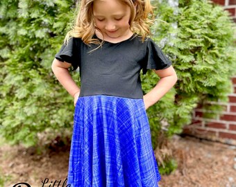 Color Block Purple Plaid Twirly Dress, kleine jurk shoppe, meisjes, kinderen, tween, zakken, Kronkel, zacht