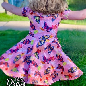 Fall Butterfly Twirly Dress, monarch, autumn, pockets, kids, girl, toddler, twirl, orange, red, pink, peach, back to school