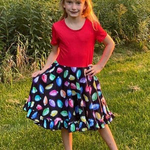 Holiday Lights Twirly Dress, Christmas, holiday, twirl, buttery, soft, girls, kids, toddlers, Red, matching set, sibling set