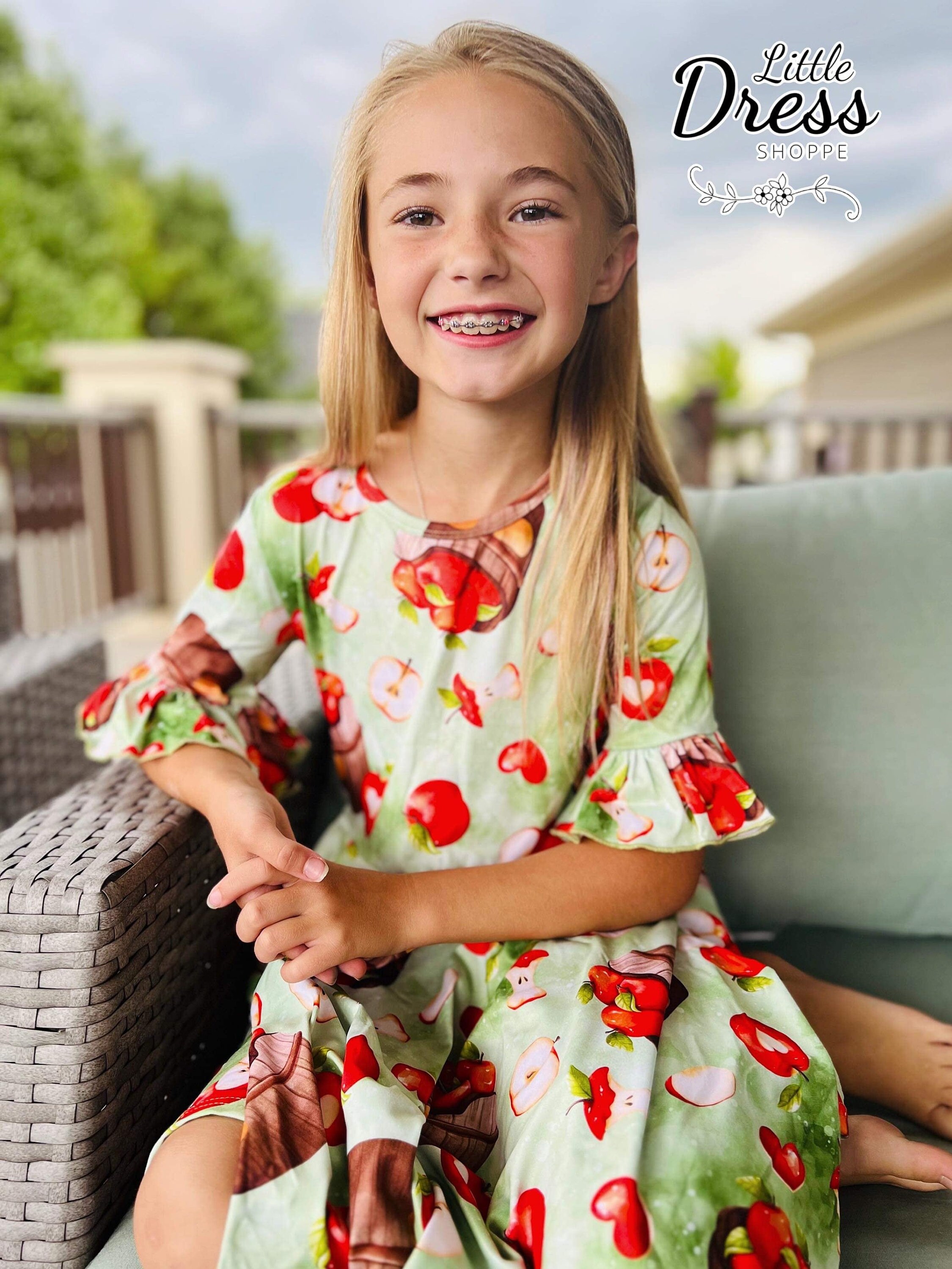 Fall Apple Twirly Dress, Twirl, Pockets, Orchard, Fall, Apples, Back to School, Girls, Kids, Toddler, Twirl, Bell Sleeve, Autumn