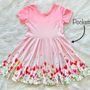 Pink Ombre Valentine&#39;s Day Dress, twirl, twirly, little dress shoppe, floral, heart, cap sleeve, pockets,kids, girls, spring, easter