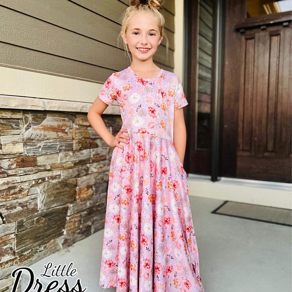 Pink fall maxi dress, twirl, twirly, thanksgiving, Halloween, pumpkin, Turkey, fall, leaves, pockets, girls, pockets, toddler, kids, long