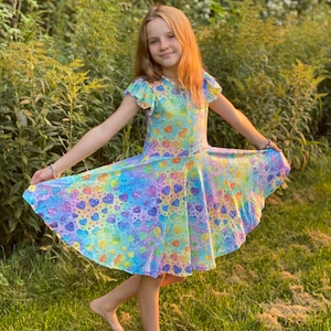 Twirly Pastel Heart Dress, Pockets, Valentines day, Rainbow, Kids, Girls, Toddler, valentine, ombre, twirly, twirl, full circle skirt