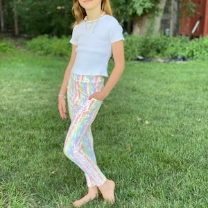 Pastel Unicorn Leggings, pockets, kids, girls, toddler, rainbow, buttery soft, pants, animal print,