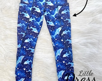 Dolphin Heart Leggings, flickor, småbarn, hav, hjärta, blå, barn, småbarn, tvilling, barn, byxor, liten klänningsshopping