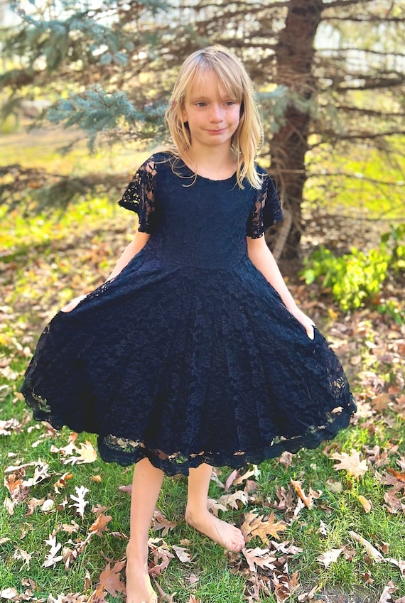 teen girl black dress Black Lace Twirly Fancy Dress, soft, New years, girls, twirl, toddler, teen, little Black Dress, Christmas, winter